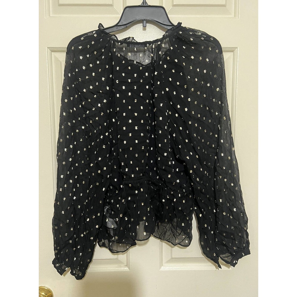Zara Button Up Polyester Ruffled Sheer Sleeve Blo… - image 4